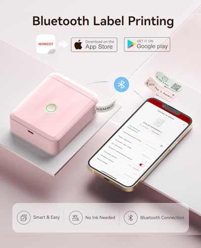 NIIMBOT D110 Upgrade Mini Label Maker, Bluetooth Thermal Printer for Daily - color: Pink, style: Label Machine with 1 Label Tape