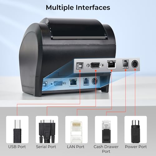 MUNBYN Bluetooth Thermal Receipt Printer 80mm White USB Serial Ethernet | Compatible with Android Windows PC and iOS, does not Support PayPal DoorDash Grubhub, P047 POS Printer for Business Black - color: Black