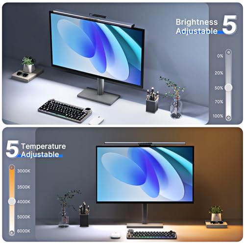 Syrinx 16.7" Monitor Light Bar, No Screen Glare USB LED Screen Lamp | 1200LM Eye Care Light, Touch & Gesture Control, Stepless Dimming, Compatible with Flat & Curved Monitors for Home Office - color: Gray