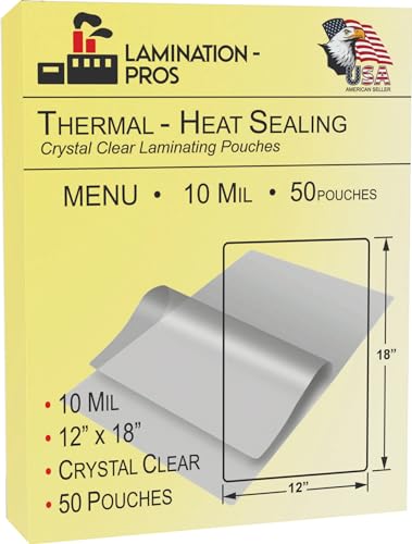 10 Mil Menu Laminating Pouches, 12" x 18" Menu Size, Thermal/Heat Seraling, Crystal Clear, Rounded Corners, Menu Protectors, Large Pouches - Thickness: 10 Mil - 12" x 18" - 50 Pouches - size: 10 Mil - 50 Pouches