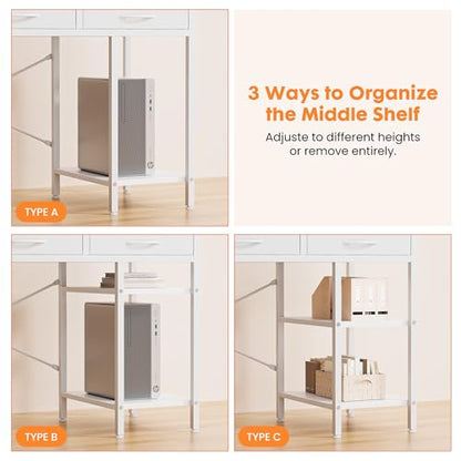 Sweetcrispy 55" Computer Desk with 6 Fabric Drawers & Storage Shelves - color: Pure White, size: 54.9 Inches