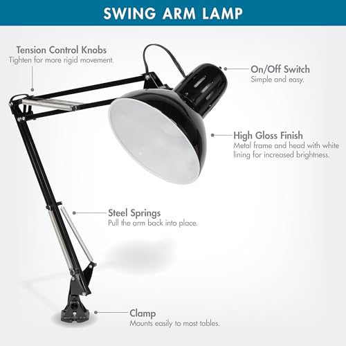 Studio Designs Swing Arm Lamp with 13-watt CFL Bulb, Black