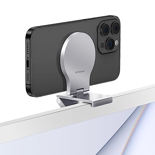 Stouchi Mag-Safe Continuity Camera Mount for Desktop Monitor | Adjustable Aluminum iPhone Webcam Mount for iMac, Apple TV 4K & Mac Displays | Compatible with 1/4" Tripod Screw - color: Silver