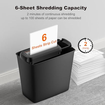 Bonsaii 6-Sheet Small Strip Cut Paper Shredder for Home,Without Basket | Extendable Arm Design, Overheat Protection, 3.4 Gal Wastebasket, Small Shredder for Home Office Use, S123-B - color: Black