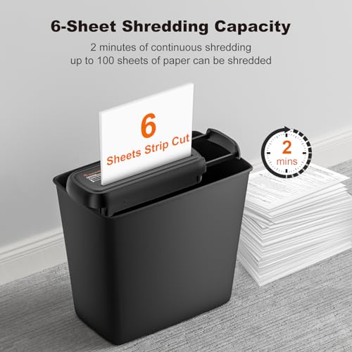 Bonsaii 6-Sheet Small Strip Cut Paper Shredder for Home,Without Basket | Extendable Arm Design, Overheat Protection, 3.4 Gal Wastebasket, Small Shredder for Home Office Use, S123-B - color: Black