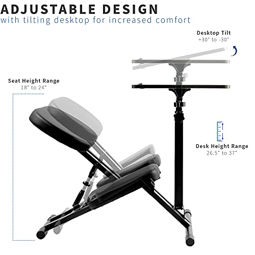 VIVO Kids' Kneeling Chair with 28 x 16 Inch Desk, Young Student Height Adjustable Posture Stool with Tilting Table for Home Study, Max 110 lbs, Black Cushions, Dark Wood Desktop, DESK-KN02D