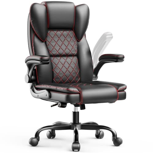 naspaluro Ergonomic Office Chair, Executive PU Leather Chair, Computer Desk Chair with Adjustable Lumbar Support Flip-up Arms, Executive Task Chair, Office Chairs for Home Office, Big and Tall, Black - color: Black