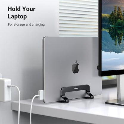 UGREEN Vertical Laptop Stand Holder for Desk Compatible with MacBook Pro, MacBook Air Stand Vertical Aluminum Adjustable for Up to 17.3 Inch Gaming Laptop, Black | Laptop Stand Aluminum PC Holder Compatible with MacBook MateBook Chromebook Surface Dell HP
