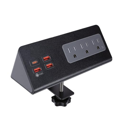 Desk Clamp Power Strip, Desktop Mount Charging Station with 15A 1875W 3 AC Outlets, 3 USB A, 1 PD 20W USB C Ports, SurgeProtector NightstandEdge Mount 6.5ft Extension Cord (US Plug)