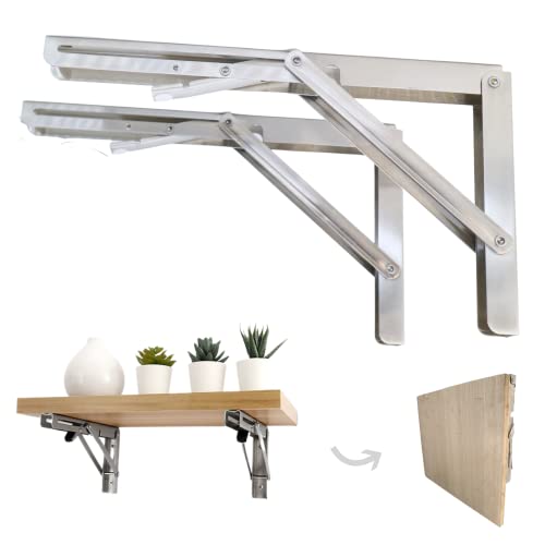 Folding Shelf Brackets 12 inch Heavy Duty,Max Load: 550 lb-Stainless Steel Collapsible Shelf Bracket,Wall Mounted Folding Table Bracket Save Space,Pack of 2 - size: 12 Inch