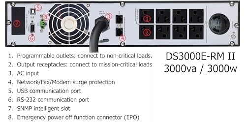 OPTI-UPS DS3000E-RM II (Tower/Rackmount) (3000VA / 3000W) Online Double Conversion Uninterruptible Power Supply, Pure Sinewave, UPS Battery Backup Surge Protection (Needs 30 amp Outlet, See Picture) - size: 3000va-Tower-Rackmount