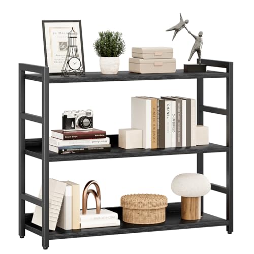 NUMENN Wide Bookshelf, 3 Tier Freestanding Shelving Unit, Black | Metal Frame & Wood Shelves, Falling Prevention Baffle, Open Storage Bookcase for Bedroom, Living Room & Home Office - color: Black, size: 3 Tier(Extra Wide)