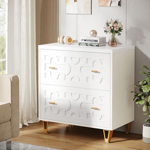 Tribesigns 2-Drawer Lateral File Cabinet, Warm White and Gold | Modern, Legal/Letter/A4 Size, Large Storage, Printer Stand, Home Office - color: Warm White & Gold