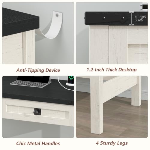 39 Inch Farmhouse Small Computer Desk with Drawers for Bedroom, Home Office - color: Black and White