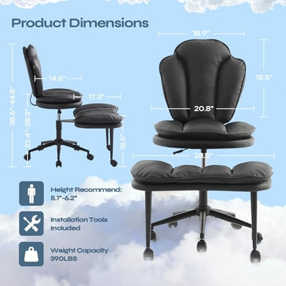 ADHD Cross Legged Office Chair, Swivel Kneeling Meditation Seat | 360° swivel cross-legged chair with reversible seat for ADHD & meditation; adjustable height/depth, plush teddy - color: Black