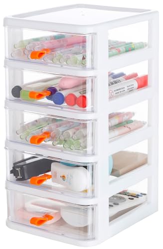Gagee 5 Drawer Mini Stackable Storage Drawers, Clear/White Frame | Plastic Dressers with Drawers, For Arts and Crafts, Small Tools, Sewing Accessories, Stationary and Hardware - size: 5
