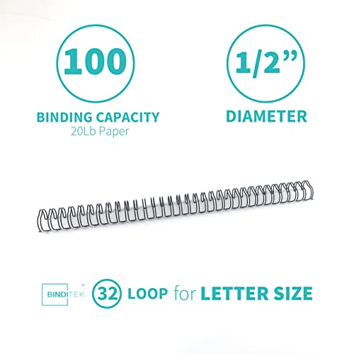 Binditek 100 Pack Double Loop Wire Binding Spines, 1/2Inch Binding Wire for Letter Size, 3:1 Pitch, 100 Sheet Capacity, 32-Loop, Black, for Students and Coworkers - size: 1/2 Inch (100 Sheet Capacity), style: 100P, 3:1 Pitch, Black