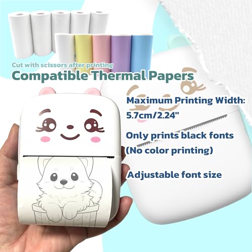 Sticker Printer with 10 PaperRolls ，Mini Portable Thermal Printing Pod， Ink-Free Bluetooth Label Maker Perfect Girls, DIY Crafts, Journals, Photos, Office & Home Use Printing Gift (Pink) - color: Pink