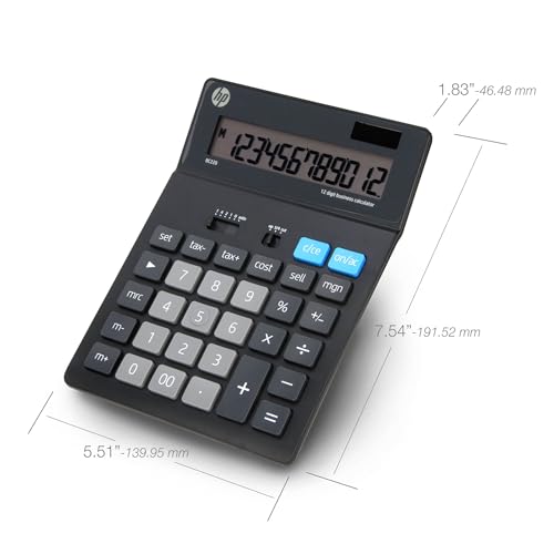 HP - Large Desktop Business Calculator, 12-Digit Solar Powered Desktop Calculator - size: Large