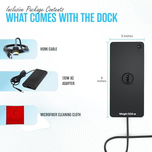 D6000 Dell Docking Station Dual Monitor with USB 3.0 & USB C - Universal Dock with 130W & HDMI Cable (Renewed)