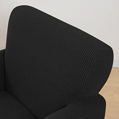 LiveGo Stretch Mid Century Modern Armchair Slipcover 1-Piece Jacquard Accent Chair Covers with Arms Soft Waterproof Chair Slipcovers for Living Room Furniture Protector Office (Black a) - color: Black a