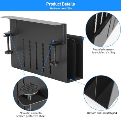 MAXECHO Desk Side Storage, Under Desk Laptop Mount, Table Side Hanging File Organizer, No Drill Clamp On Cable Management Tray, Laptop Holder with Magnetic Pen Holder for Office and Home, Load 22 Lbs - color: Black