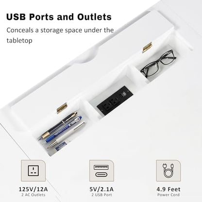 Executive Desk with Power Outlets & USB Charging Station, 67.7" Computer Desk with 3 Drawers & 2 Cabinets Glass Doors, Modern Wood Home Office Desk for Bedroom,Living Room,Study Room, White