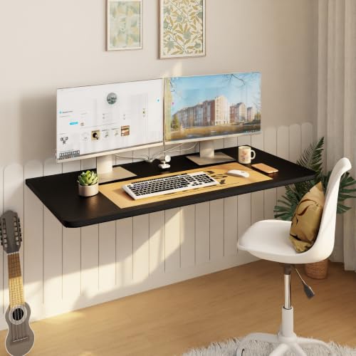IAE Wall Mounted Folding Desk,Floating Computer Desk for Small Spaces,Black | 36x22in engineered wood desktop with metal brackets, folds flat to save space in home office, apartment and laundry room - color: Black, size: 36"*22"