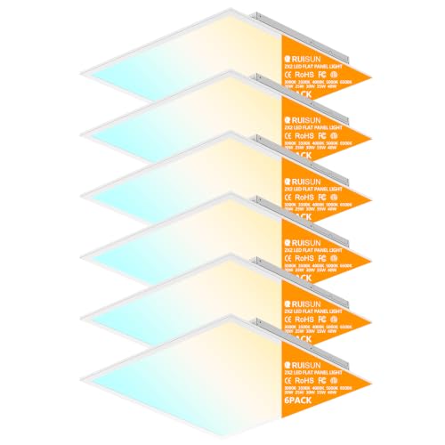 6 Pack 2x2 LED Flat Panel Lights with 5CCT Selectable, 4800LM, ETL | 40W/35W/30W/25W/20W,6500K/5000K/4000K/3500K/3000K,0-10V Dimmable, LED Drop Ceiling Fixtures for Office Meeting Classroom - size: 2x2FT 6PACK
