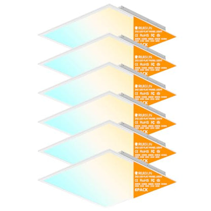 6 Pack 2x2 LED Flat Panel Lights with 5CCT Selectable, 4800LM, ETL | 40W/35W/30W/25W/20W,6500K/5000K/4000K/3500K/3000K,0-10V Dimmable, LED Drop Ceiling Fixtures for Office Meeting Classroom - size: 2x2FT 6PACK