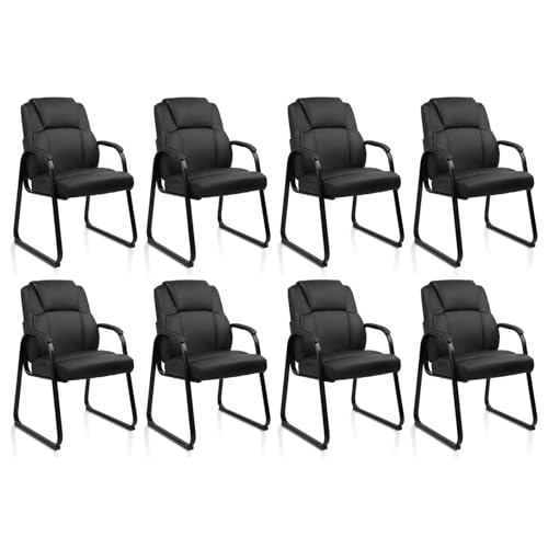 CLATINA Leather Guest Chair with Padded Arm Rest for Reception Meeting Conference and Waiting Room Side Office Home Black with Sled Base 8 Pack - color: Black-seldbase, size: 8 Pack
