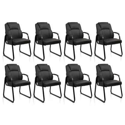 CLATINA Leather Guest Chair with Padded Arm Rest for Reception Meeting Conference and Waiting Room Side Office Home Black with Sled Base 8 Pack - color: Black-seldbase, size: 8 Pack