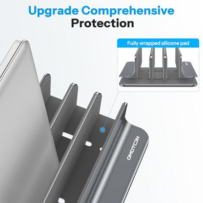 OMOTON 3-Slot Multiple Vertical Laptop Stand, Fits All MacBook, Grey | Adjustable Width 0-1.38", Aluminum Office Space-Saving for Desk, Fits MacBook/Book/iPad Up to 17.3in - color: Three Slots-Grey