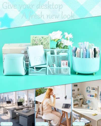 Green Desk Accessories and Organizers with Desk Organizer and 360°Rotating Pen Holder stapler Pen and a Lot of Office Green Office Supplies Beautifully Presented in a Gift Box - color: Green