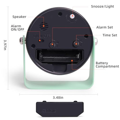 TIMESS Analog Alarm Clock with Snooze & Light, Silent Non-Ticking, Green | On-demand light, quartz movement, battery operated, easy to set, gentle wake alarm, bedside clock for home, travel, or office - color: Green