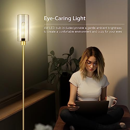 BoostArea Gold Modern Floor Lamp With Glass Lampshade - Simple Design Standing Lamp for Living Room, Bedroom, Office, Kids Room, Reading - color: Gold