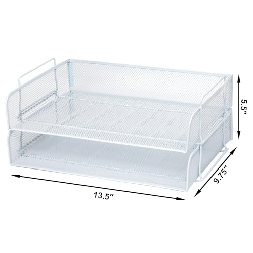2 Pack Stackable Desk Paper Tray, Metal Mesh Desktop Document Letter File Organizer for Office Home School, 13.5'' L x 9.75'' W x 5.5'' H, White - color: 2 Pack White