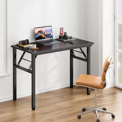 Need Office Computer Desk 35.8 Inch Sturdy Folding Laptop Table Black | Black Frame Writing Gaming Work Table/Foldable Home Office Desk/Sewing Table, No Assembly Required - color: Black & Black Frame, size: 35.8inch