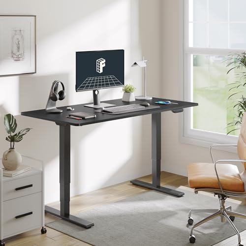 FLEXISPOT E6 MAX Dual Motor 3-Stage 48x30 Inch Heavy Duty Standing Desk, 330lbs Weight Capacity, Height Adjustable Desk w/Cable Management & Wheels (Seamless Black Desktop + Black Frame) - color: Black Frame+ Black Top, size: 48"x30" One-Piece
