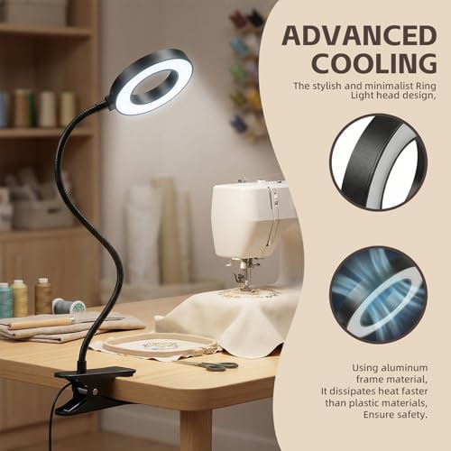 Clip on Book Light, LED Desk Lamp with Clamp, Flexible Gooseneck | Aluminum 15" Gooseneck Reading Light, 48 LED,3 Modes &10 Brightness, 59" USB Powered, for Headboard, Dorm, Craft, Office