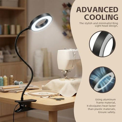 Clip on Book Light, LED Desk Lamp with Clamp, Flexible Gooseneck | Aluminum 15" Gooseneck Reading Light, 48 LED,3 Modes &10 Brightness, 59" USB Powered, for Headboard, Dorm, Craft, Office