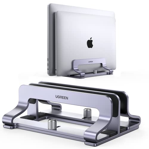UGREEN 2-Slot Vertical Laptop Stand Holder Desk Compatible with MacBook Pro Air Laptop Stand Desktop Adjustable, Lenovo Ideapad, Surface Book, HP Notebook, Dell Chromebook Up to 17.3 Inch, Space Gray - size: 2-Slot