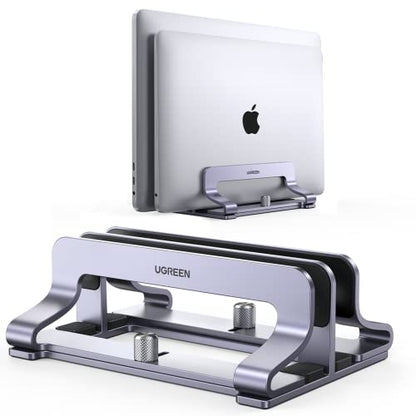 UGREEN 2-Slot Vertical Laptop Stand Holder Desk Compatible with MacBook Pro Air Laptop Stand Desktop Adjustable, Lenovo Ideapad, Surface Book, HP Notebook, Dell Chromebook Up to 17.3 Inch, Space Gray - size: 2-Slot
