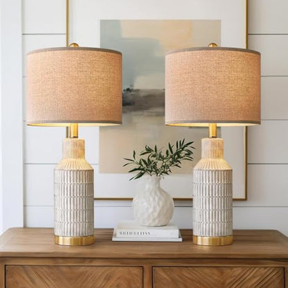 USumkky 25" Table Lamps Set of 2 - Modern Bedside Lamps for Living Room - White Washed Ceramic Nightstand Lamps for Bedroom - color: Washed White