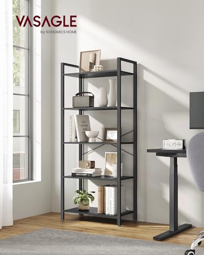 VASAGLE 5-Tier Bookshelf, Bookcase with Steel Frame, Book Shelf for Living Room, Home Office, Study, 11.8 x 26 x 60.2 Inches, Industrial Style, Ebony Black and Ink Black ULLS061B56 - color: Ebony Black + Ink Black, size: 5 Tiers (11.8"D x 26"W), style: Wi