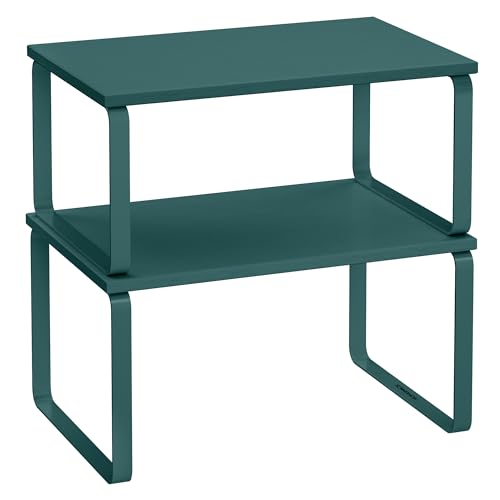 SONGMICS Cabinet Organizer Shelf, Set of 2 Kitchen Counter Shelves, Kitchen Storage, Spice Rack, Stackable, Expandable, Metal and Engineered Wood, 11.7 Inches, Marrs Green UKCS002C02 - color: Marrs Green, size: 11.7"w