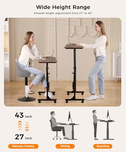 KLSMYHOKI Standing Desk Adjustable Height, Mobile Stand Up Desk with Wheels | Small Computer Desks Rolling Desk, Portable Laptop Desks Rustic Standing Table Home Office Desks 16"x31.5" Height 27"-43.5" - color: Rustic