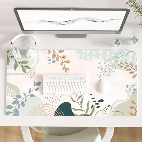 Faux Leather Large Mouse Pad, Office Desk Mat, 31.5"x15.7", Green Pink - color: Silhouette Plants-b, size: 31.5L x 15.7W inches