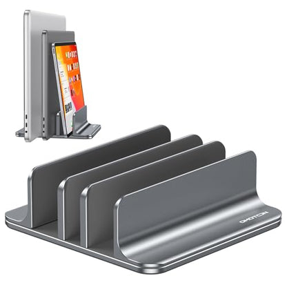 OMOTON 3-Slot Multiple Vertical Laptop Stand, Fits All MacBook, Grey | Adjustable Width 0-1.38", Aluminum Office Space-Saving for Desk, Fits MacBook/Book/iPad Up to 17.3in - color: Three Slots-Grey