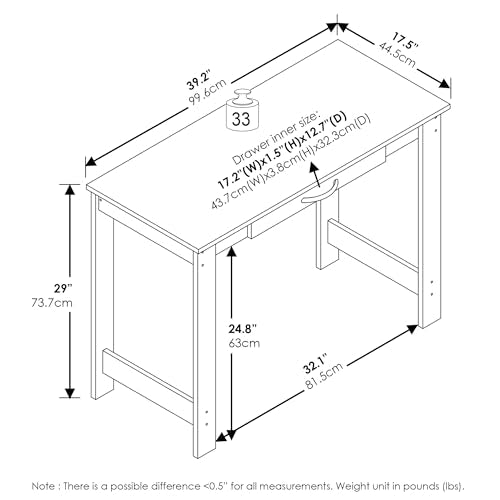 Furinno Jaya Desk, 39.2 Wide Computer Desk with Drawer, Darkwood - color: Darkwood, size: 39" Wide New